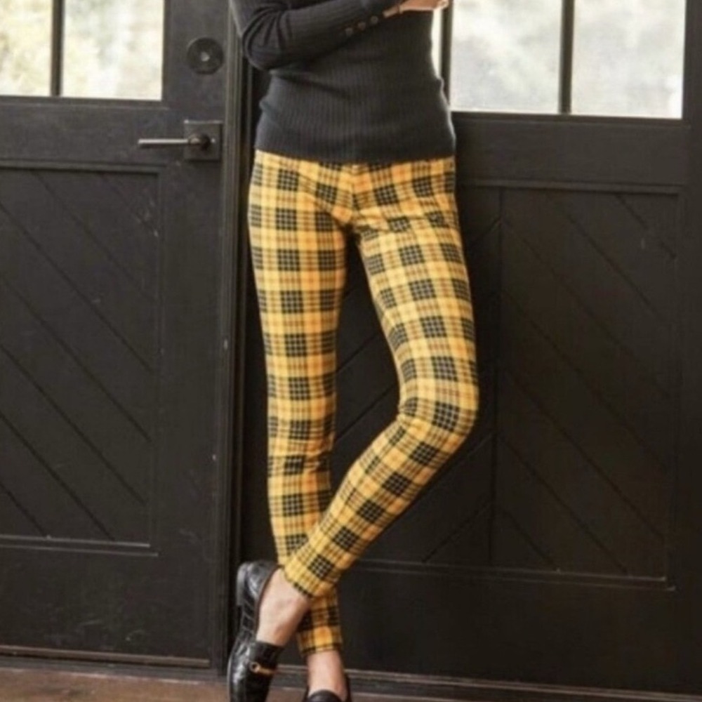 J.McLaughlin‎ Becca Winthrop Yellow Black Plaid Stretchy Leggings Pants Size 6